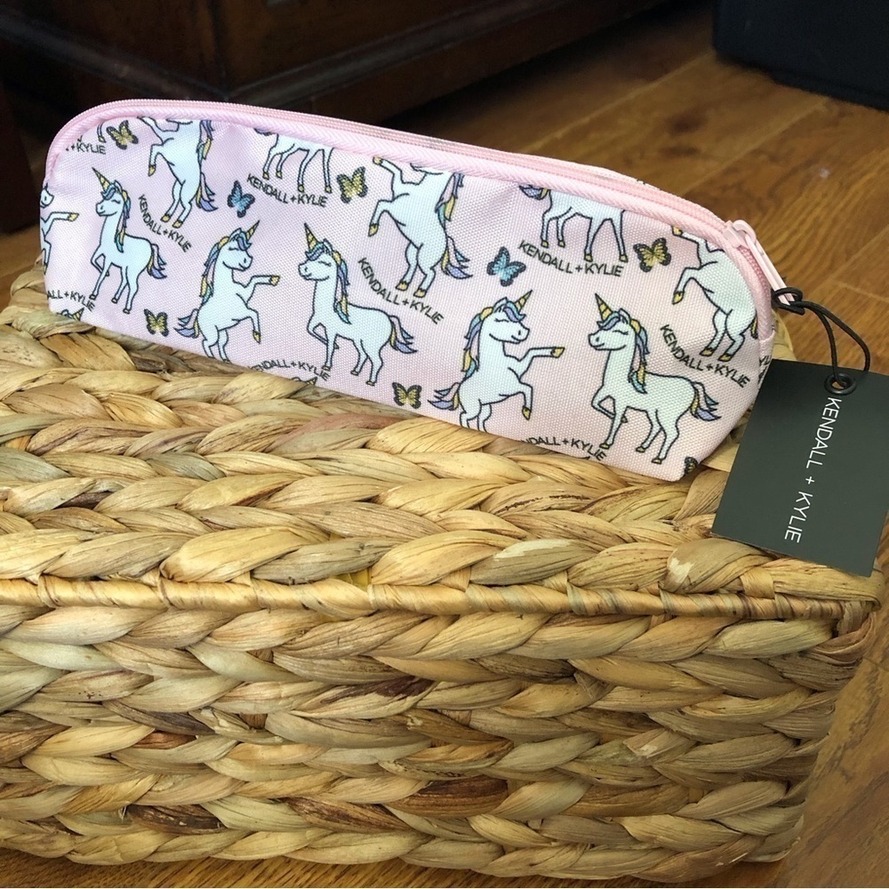 Kendall & Kylie pink unicorn small zippered cosmetic bag